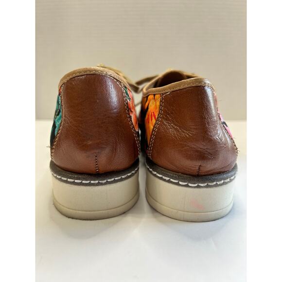 Handmade Mexico Leather Floral Huarache Shoes Women's Size 10 - Picture 3 of 10